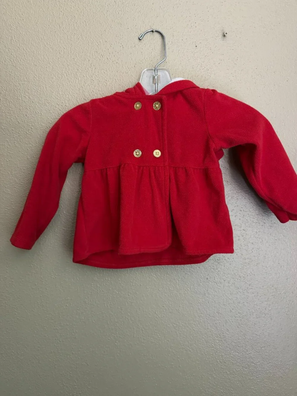 24 Month Carter's Red Pea Coat with Gold, Shiny Buttons & Hood